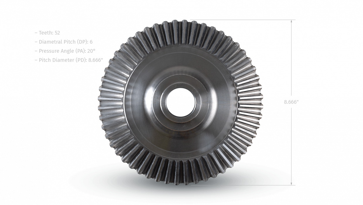 Bevel gears in steel, ratio 1:4 toothing milled, straight teeth, engagement  angle 20°